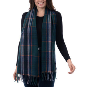 NEW Style & Co Green Blue Plaid Fringe Soft Scarf Rectangle Winter Tartan Unisex